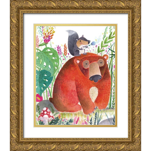 Forest Pals II Gold Ornate Wood Framed Art Print with Double Matting by Hernandez, Larisa