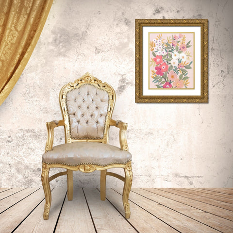 Pretty Pink Floral I Gold Ornate Wood Framed Art Print with Double Matting by OToole, Tim