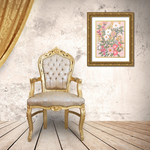 Pretty Pink Floral II Gold Ornate Wood Framed Art Print with Double Matting by OToole, Tim