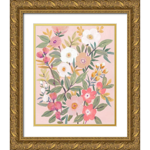 Pretty Pink Floral II Gold Ornate Wood Framed Art Print with Double Matting by OToole, Tim