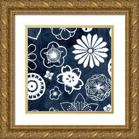 Navy Cascade II Gold Ornate Wood Framed Art Print with Double Matting by Meagher, Megan