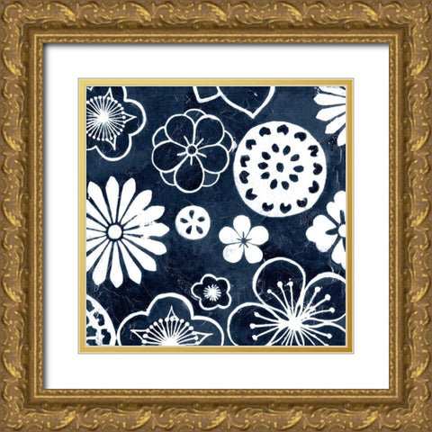Navy Cascade III Gold Ornate Wood Framed Art Print with Double Matting by Meagher, Megan