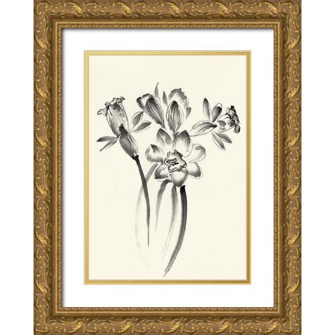 Ink Wash Floral I - Daffodils Gold Ornate Wood Framed Art Print with Double Matting by Rae, Nan