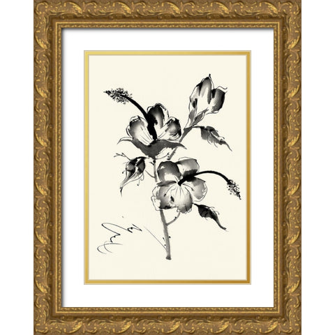 Ink Wash Floral III - Hibiscus Gold Ornate Wood Framed Art Print with Double Matting by Rae, Nan