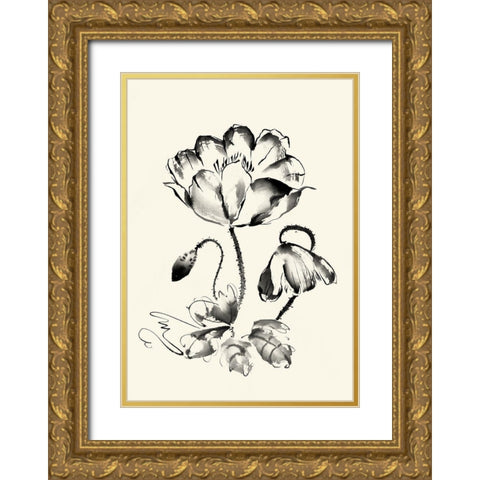 Ink Wash Floral IV - Poppy Gold Ornate Wood Framed Art Print with Double Matting by Rae, Nan