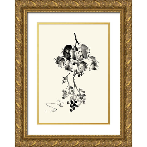 Ink Wash Floral V - Grapes Gold Ornate Wood Framed Art Print with Double Matting by Rae, Nan
