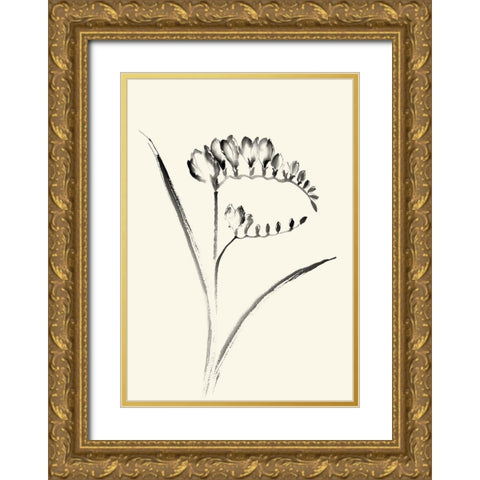 Ink Wash Floral VI - Freesia Gold Ornate Wood Framed Art Print with Double Matting by Rae, Nan