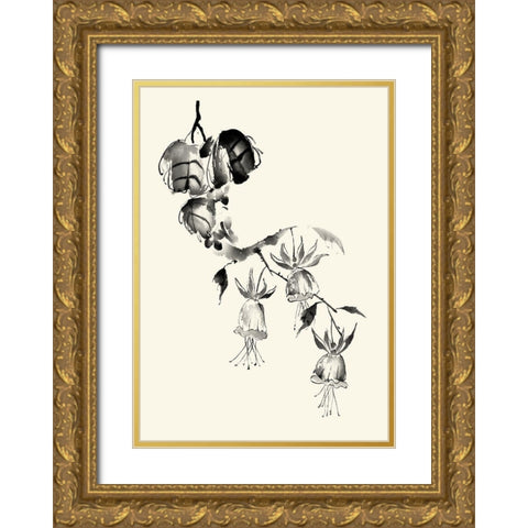 Ink Wash Floral VIII - Fuchsia Gold Ornate Wood Framed Art Print with Double Matting by Rae, Nan