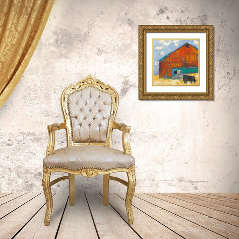 Schullsburg Barn Gold Ornate Wood Framed Art Print with Double Matting by Jachimiec, Sue