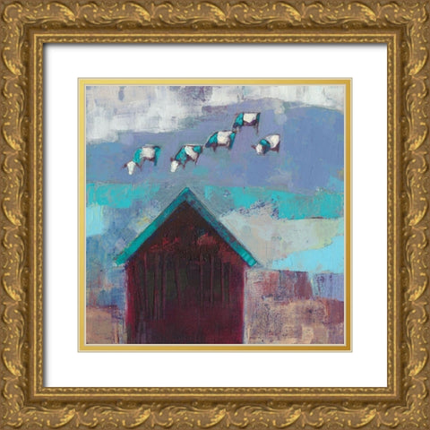 Cow Cloud Barn Gold Ornate Wood Framed Art Print with Double Matting by Jachimiec, Sue