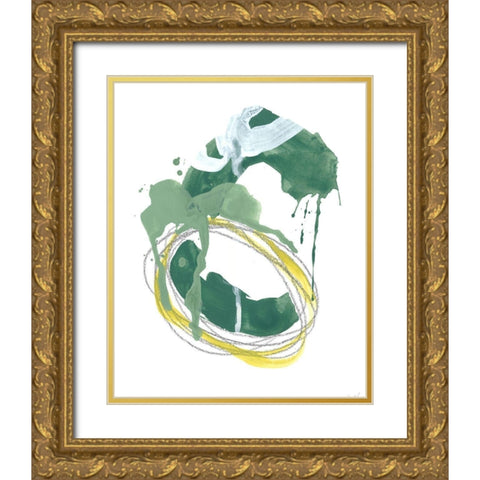 Green Discus I Gold Ornate Wood Framed Art Print with Double Matting by Vess, June Erica