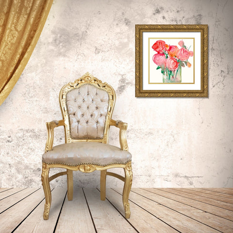 Cottage Roses I Gold Ornate Wood Framed Art Print with Double Matting by Dixon, Samuel