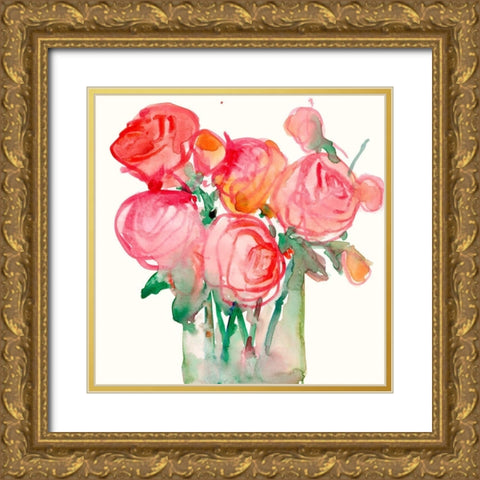 Cottage Roses I Gold Ornate Wood Framed Art Print with Double Matting by Dixon, Samuel