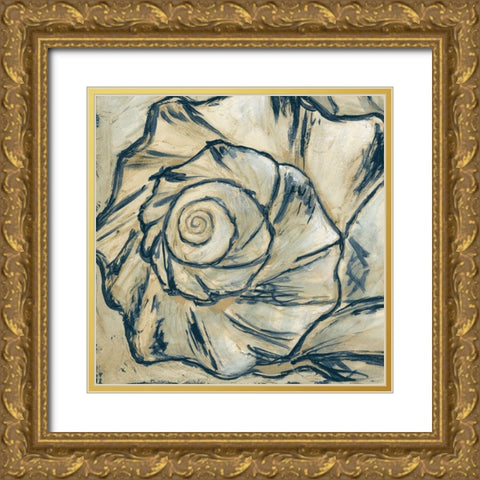 Navy Seashell Spiral I Gold Ornate Wood Framed Art Print with Double Matting by Meagher, Megan