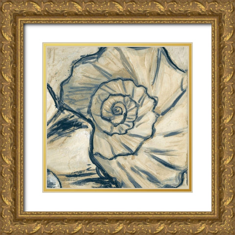 Navy Seashell Spiral II Gold Ornate Wood Framed Art Print with Double Matting by Meagher, Megan