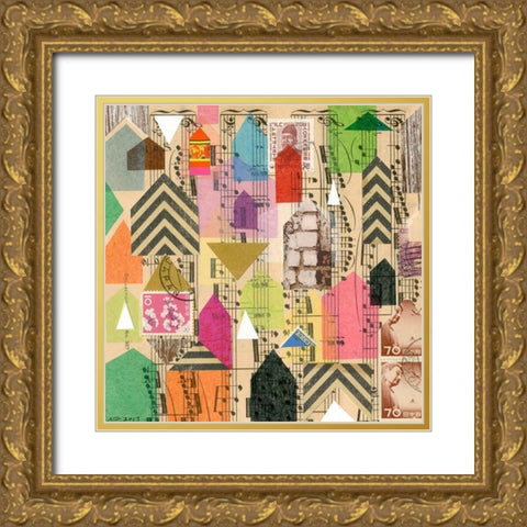 Stamped Houses I Gold Ornate Wood Framed Art Print with Double Matting by Galapon, Nikki