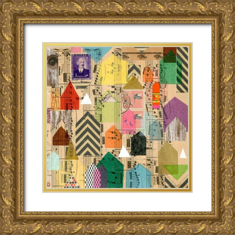 Stamped Houses II Gold Ornate Wood Framed Art Print with Double Matting by Galapon, Nikki