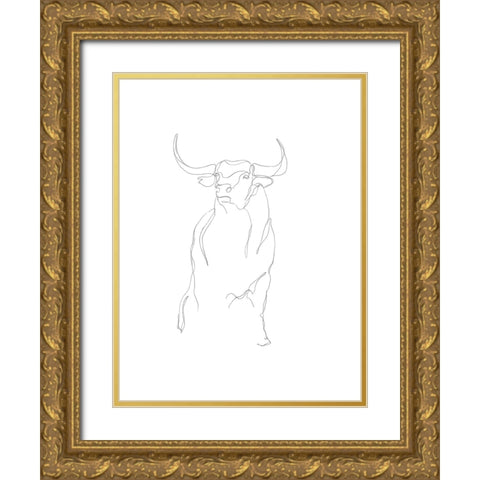 Bull Contour II Gold Ornate Wood Framed Art Print with Double Matting by Harper, Ethan