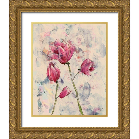 Rosa Blume I Gold Ornate Wood Framed Art Print with Double Matting by Moore, Regina