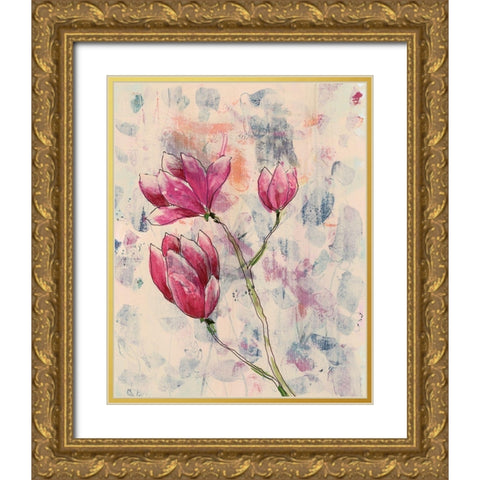 Rosa Blume II Gold Ornate Wood Framed Art Print with Double Matting by Moore, Regina
