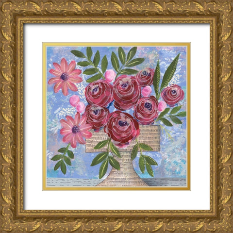 Rosa Bouquet I Gold Ornate Wood Framed Art Print with Double Matting by Moore, Regina