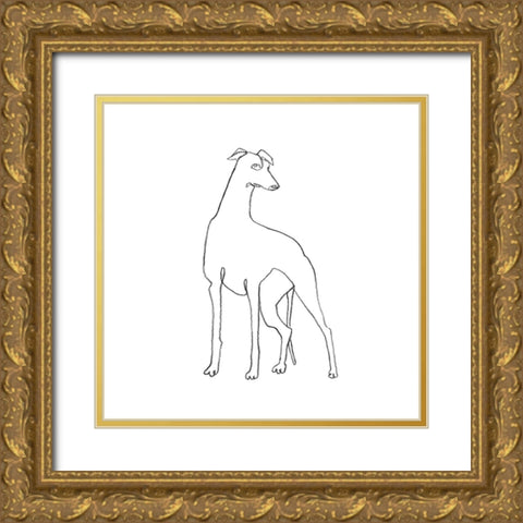 Greyhound Pencil Sketch I Gold Ornate Wood Framed Art Print with Double Matting by Scarvey, Emma