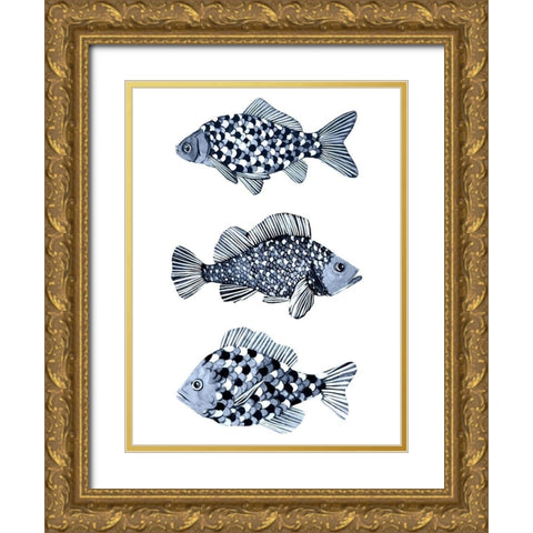 Blue Fish II Gold Ornate Wood Framed Art Print with Double Matting by Scarvey, Emma
