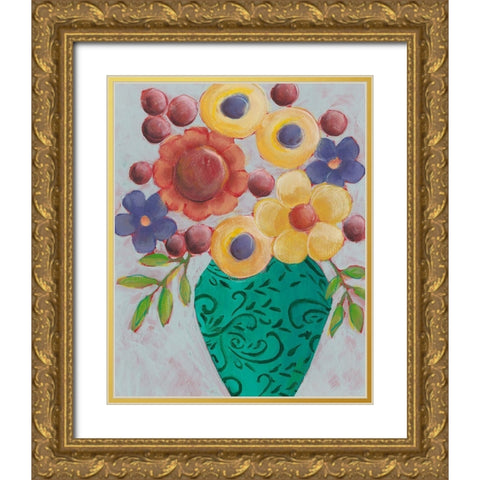 Sunny Floral I Gold Ornate Wood Framed Art Print with Double Matting by Moore, Regina
