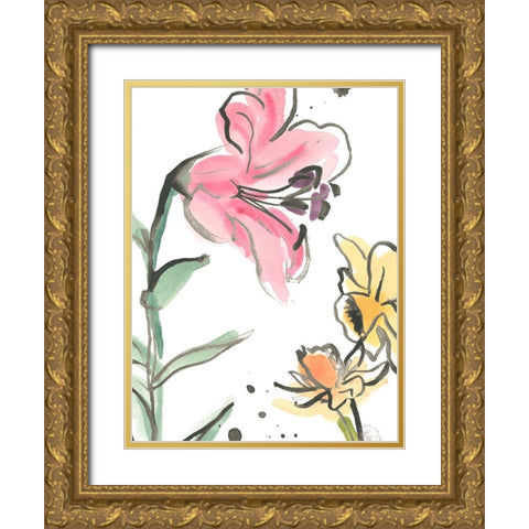 Ink Wash Garden V Gold Ornate Wood Framed Art Print with Double Matting by Vess, June Erica