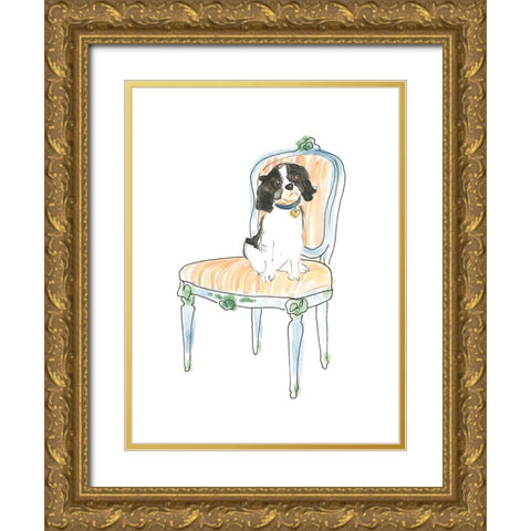 Petite Chien I Gold Ornate Wood Framed Art Print with Double Matting by Vess, June Erica
