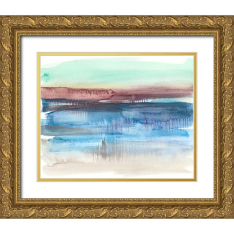 Burgundy Horizon II Gold Ornate Wood Framed Art Print with Double Matting by Goldberger, Jennifer