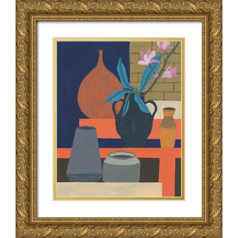 Vases on a Shelf I Gold Ornate Wood Framed Art Print with Double Matting by Wang, Melissa