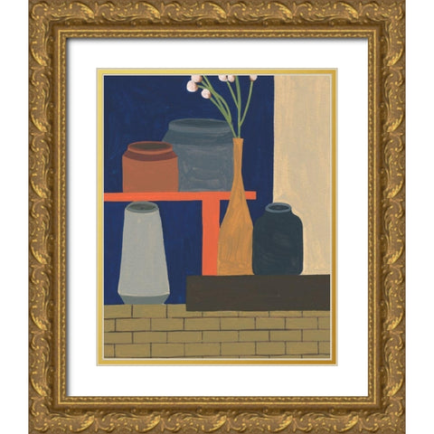 Vases on a Shelf II Gold Ornate Wood Framed Art Print with Double Matting by Wang, Melissa