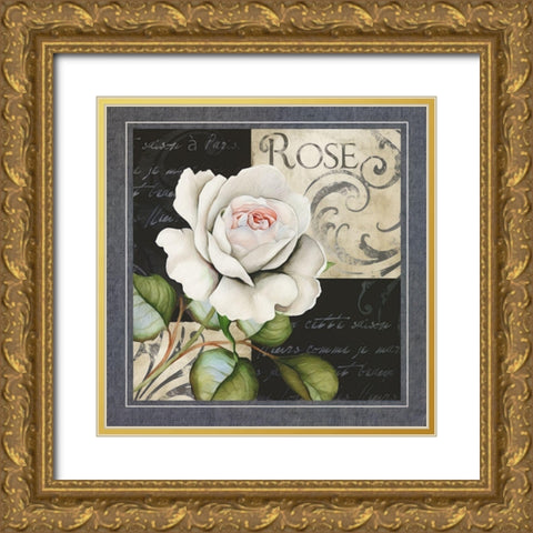 Flowers on BandW I Gold Ornate Wood Framed Art Print with Double Matting by White, Abby