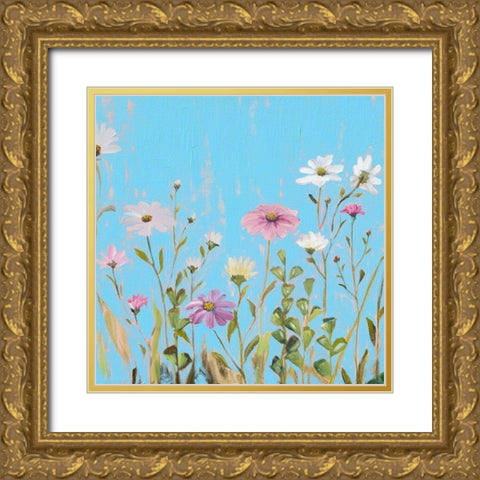 Wild Flowers on Cerulean I Gold Ornate Wood Framed Art Print with Double Matting by Iafrate, Sandra