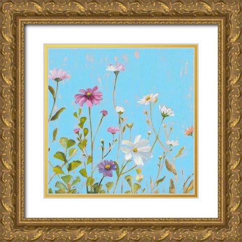 Wild Flowers on Cerulean II Gold Ornate Wood Framed Art Print with Double Matting by Iafrate, Sandra