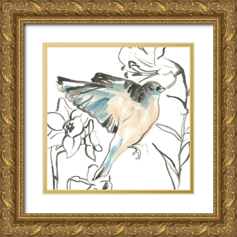 Songbird Meadow I Gold Ornate Wood Framed Art Print with Double Matting by Vess, June Erica