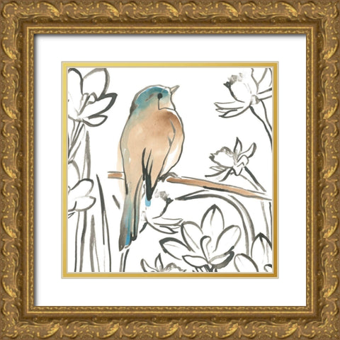 Songbird Meadow III Gold Ornate Wood Framed Art Print with Double Matting by Vess, June Erica