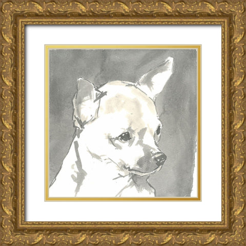 Sepia Modern Dog III Gold Ornate Wood Framed Art Print with Double Matting by A Very Modern Dog