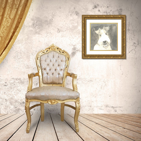 Sepia Modern Dog VI Gold Ornate Wood Framed Art Print with Double Matting by A Very Modern Dog