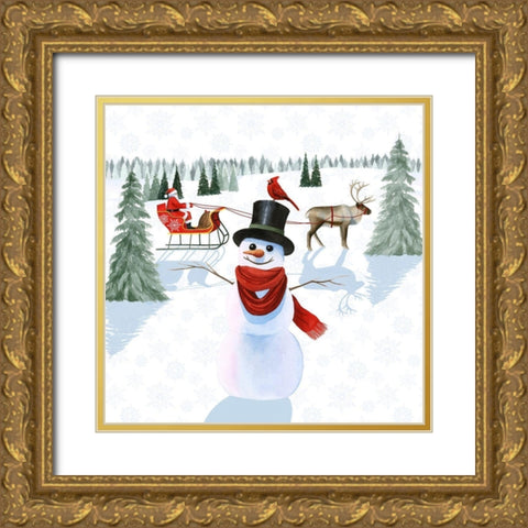 Santas Snowmen II Gold Ornate Wood Framed Art Print with Double Matting by Popp, Grace