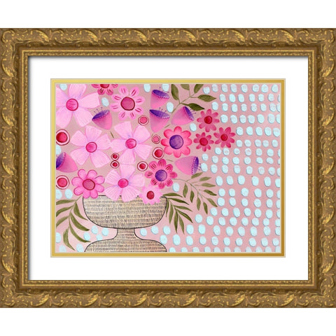 Cheeky Pink Floral I Gold Ornate Wood Framed Art Print with Double Matting by Moore, Regina