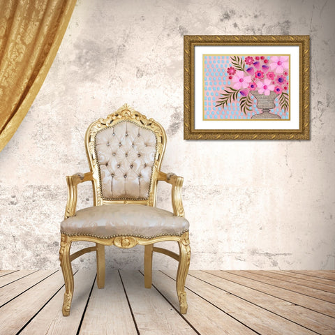 Cheeky Pink Floral II Gold Ornate Wood Framed Art Print with Double Matting by Moore, Regina