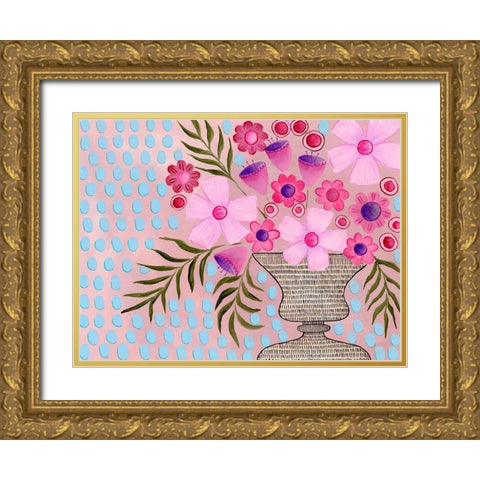 Cheeky Pink Floral II Gold Ornate Wood Framed Art Print with Double Matting by Moore, Regina