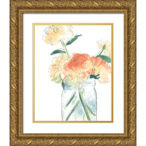 Soft Posy Sketch I Gold Ornate Wood Framed Art Print with Double Matting by Vess, June Erica