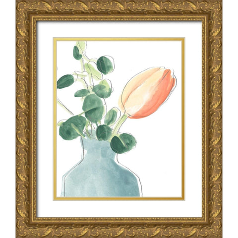 Soft Posy Sketch II Gold Ornate Wood Framed Art Print with Double Matting by Vess, June Erica