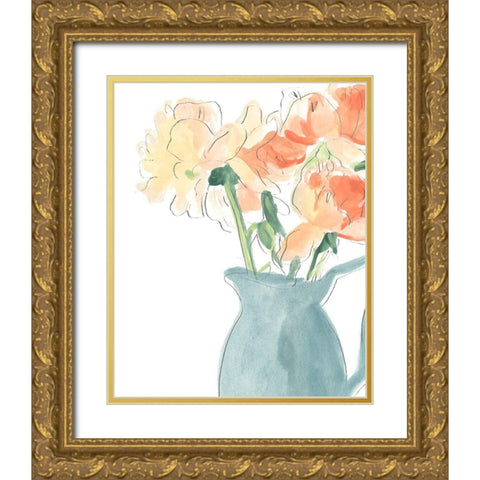 Soft Posy Sketch III Gold Ornate Wood Framed Art Print with Double Matting by Vess, June Erica