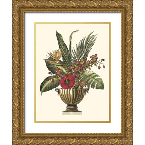 Tropical Foliage in Urn I Gold Ornate Wood Framed Art Print with Double Matting by Vision Studio