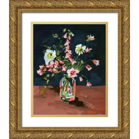 Bottle and Flowers I Gold Ornate Wood Framed Art Print with Double Matting by Wang, Melissa