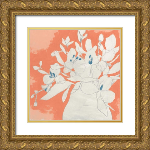 Terracotta Flowers II Gold Ornate Wood Framed Art Print with Double Matting by Vess, June Erica